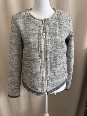 Banana Republic Textured Gray Tweed Zip-Front Women's Jacket